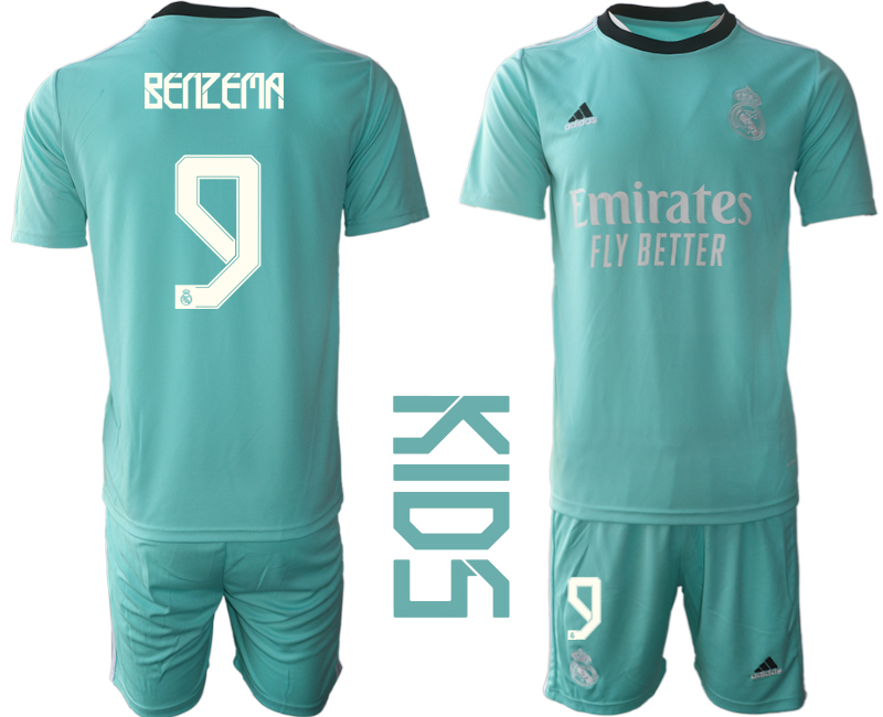 Youth 2021-2022 Club Real Madrid Second away blue #9 Soccer Jersey->youth soccer jersey->Youth Jersey